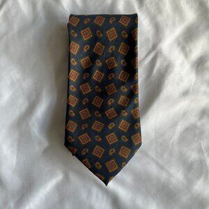 YORN Silk Tie Boutique Chic Necktie Blue, Gold, Red Geometric Paisley Pattern